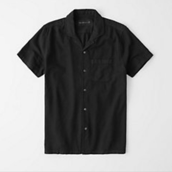 Abercrombie short sleeve camp collar button up shirt in black - Picture 2 of 2